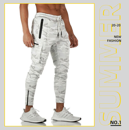 Cross-Border Men's Casual Versatile Sports Overalls Cotton Running Fitness Camouflage Trousers Zipper Decorative Trousers