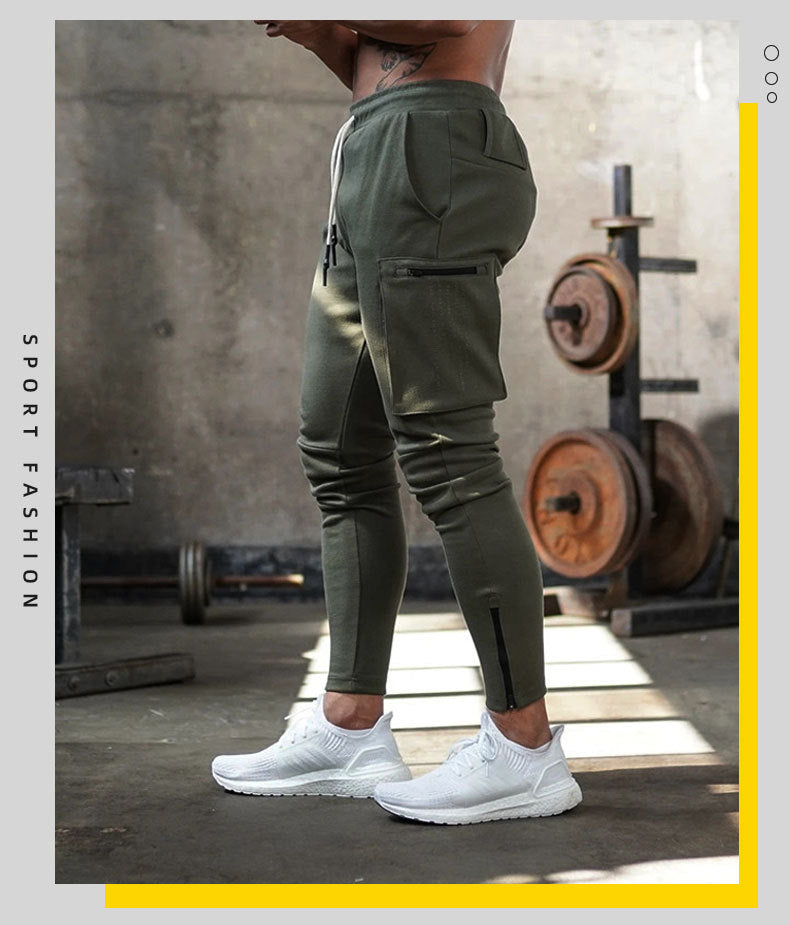 Cross-Border Men's Casual Versatile Sports Overalls Cotton Running Fitness Camouflage Trousers Zipper Decorative Trousers