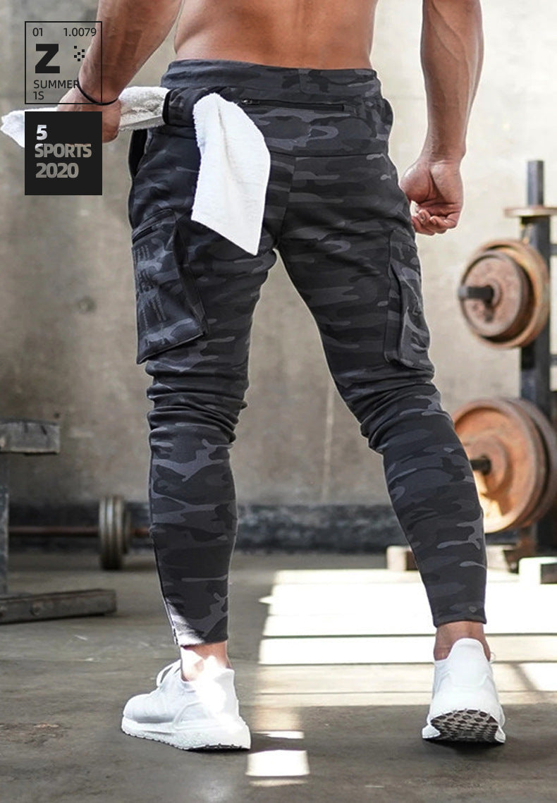 Cross-Border Men's Casual Versatile Sports Overalls Cotton Running Fitness Camouflage Trousers Zipper Decorative Trousers