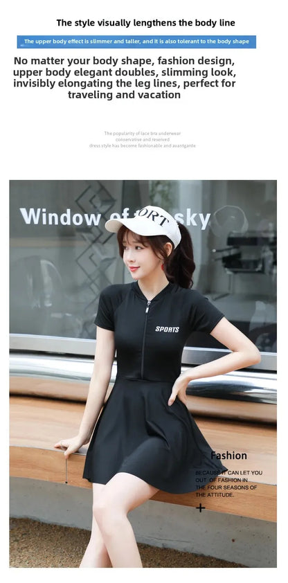 Women's Swimsuit Conservative Split Large Size One-Piece Hot Style High-End Slimming Look Belly-Covering Swimming Pool Professional Hot Spring Swimsuit