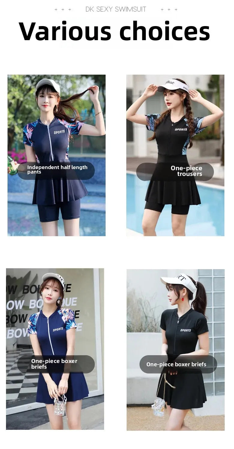 Women's Swimsuit Conservative Split Large Size One-Piece Hot Style High-End Slimming Look Belly-Covering Swimming Pool Professional Hot Spring Swimsuit