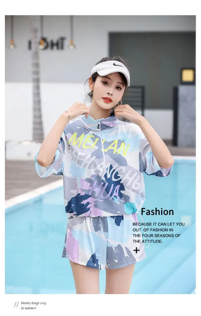 Sports Swimsuit Women's Split Bikini Three-piece Set Small Chest Gathering Belly Covering Slimming Conservative Flat-angle Hot Spring Swimsuit
