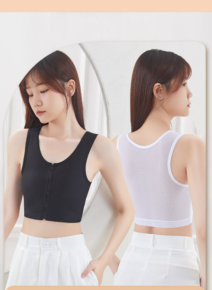 Front Zipper Belted Les Super Flat Big Chest Show Small Handsome T Shaping Chest Shrinkable Breast Wrap Shrinkable Underwear Female COS Student