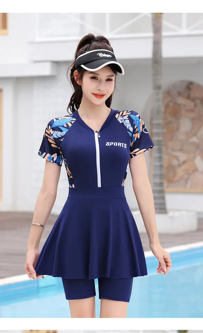 Women's Swimsuit Conservative Split Large Size One-Piece Hot Style High-End Slimming Look Belly-Covering Swimming Pool Professional Hot Spring Swimsuit