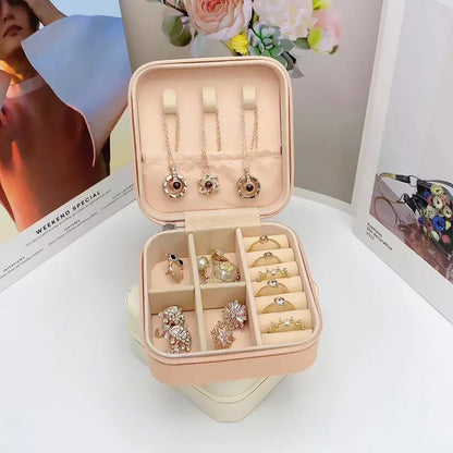 Simple And Portable Palm Jewelry Box, Ring And Earring Storage Box, Zipper Flip Cover, Travel Accessory Box, Pearl Box