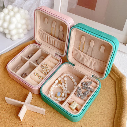 Simple And Portable Palm Jewelry Box, Ring And Earring Storage Box, Zipper Flip Cover, Travel Accessory Box, Pearl Box