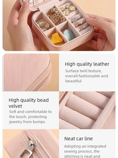 Simple And Portable Palm Jewelry Box, Ring And Earring Storage Box, Zipper Flip Cover, Travel Accessory Box, Pearl Box