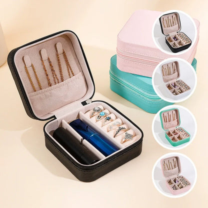 Simple And Portable Palm Jewelry Box, Ring And Earring Storage Box, Zipper Flip Cover, Travel Accessory Box, Pearl Box